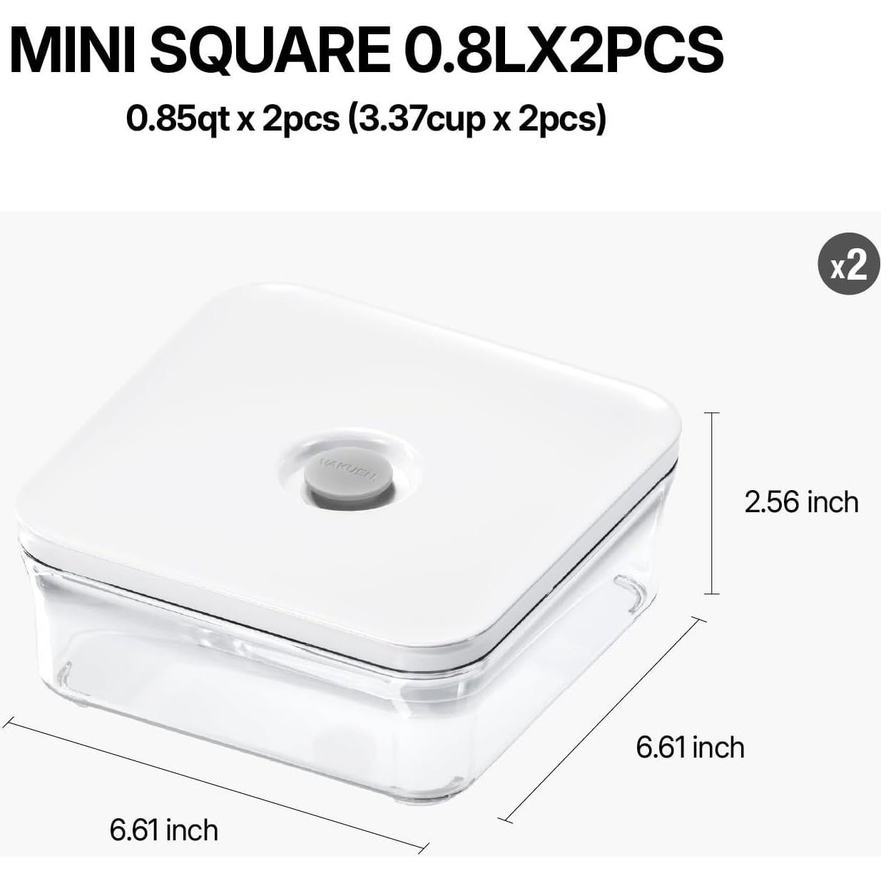 Contenedores de Almacenamiento Herméticos VAKUEN Mini Cuadrado 2pcs 0.8L