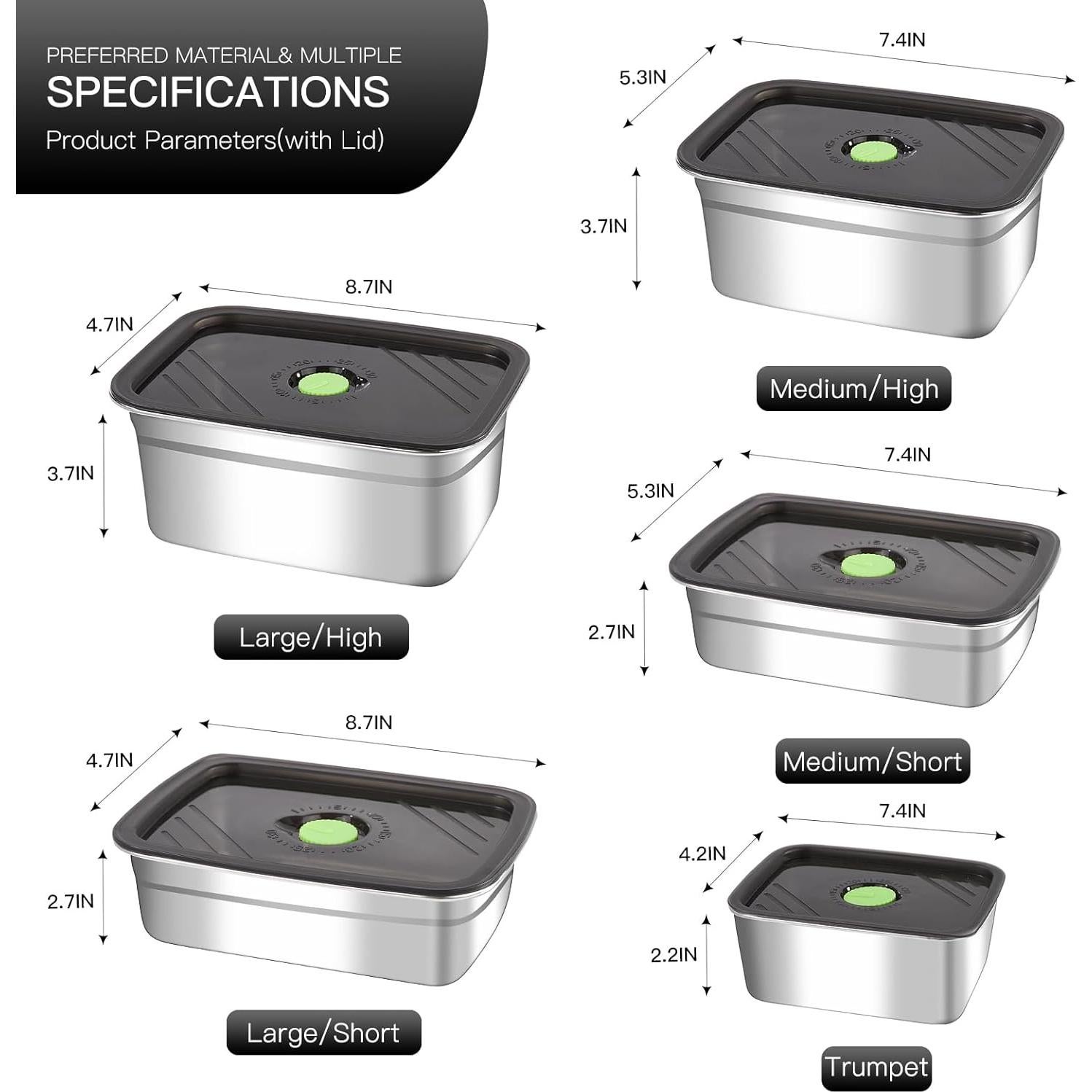 Juego de 10 Contenedores de Almacenamiento GIUOIDUO Acero Inoxidable