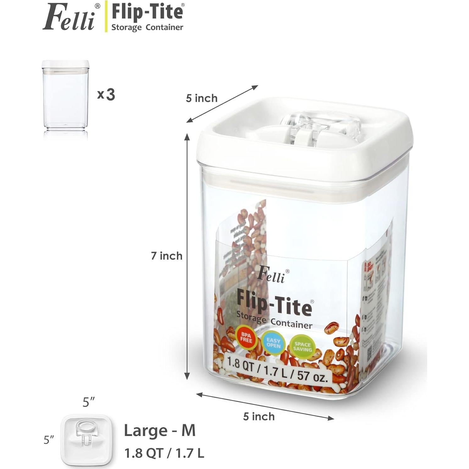 Contenedores de Almacenamiento Felli Flip-Tite 1.8L 3 Piezas