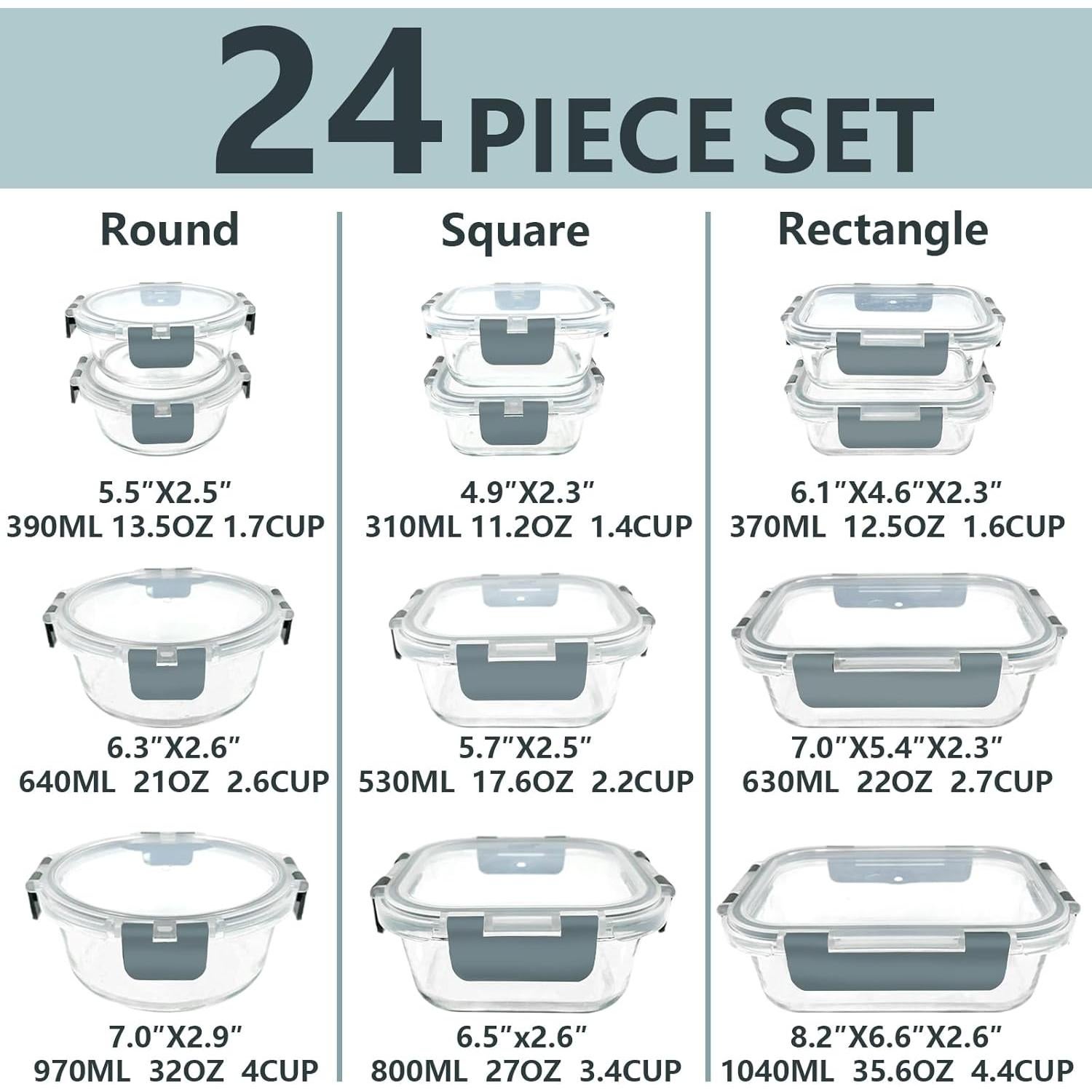 Juego de 12 Recipientes de Almacenamiento de Vidrio Bestfull