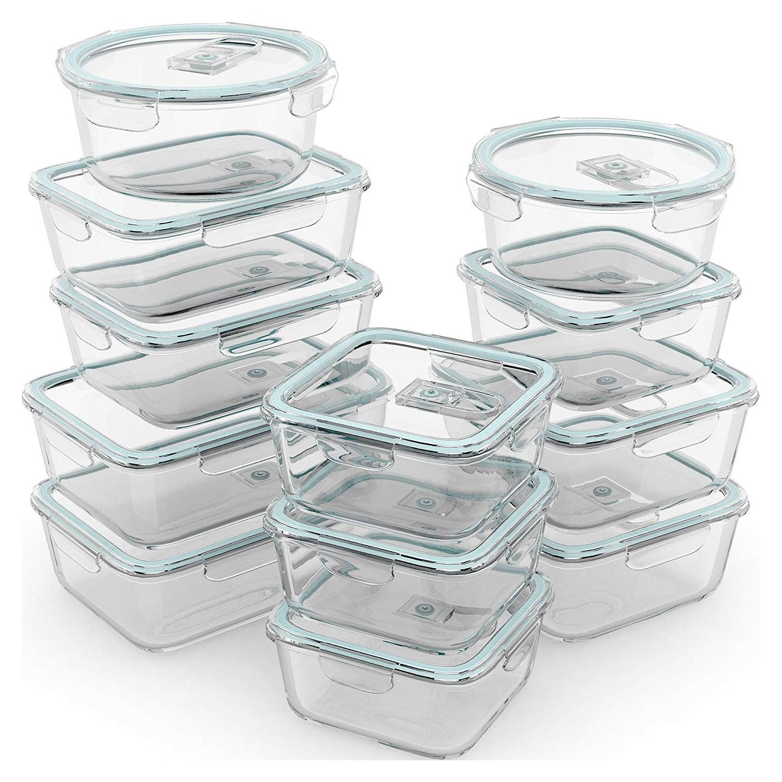 Set de 24 Contenedores de Alimentos de Vidrio Razab - Herméticos y A Prueba de Fugas