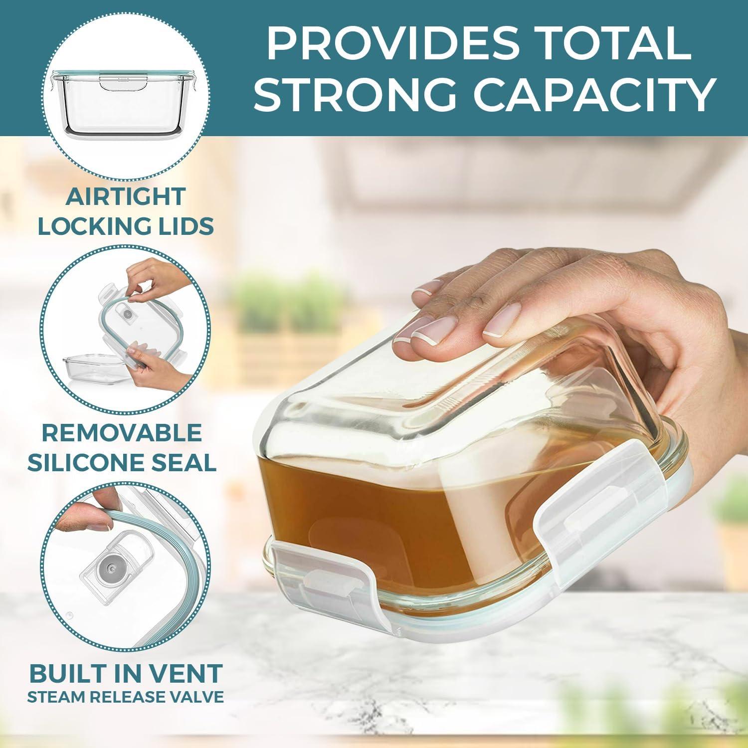 Set de 24 Contenedores de Alimentos de Vidrio Razab - Herméticos y A Prueba de Fugas