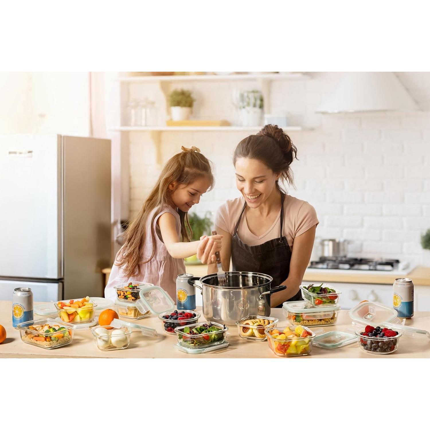 Set de 24 Contenedores de Alimentos de Vidrio Razab - Herméticos y A Prueba de Fugas