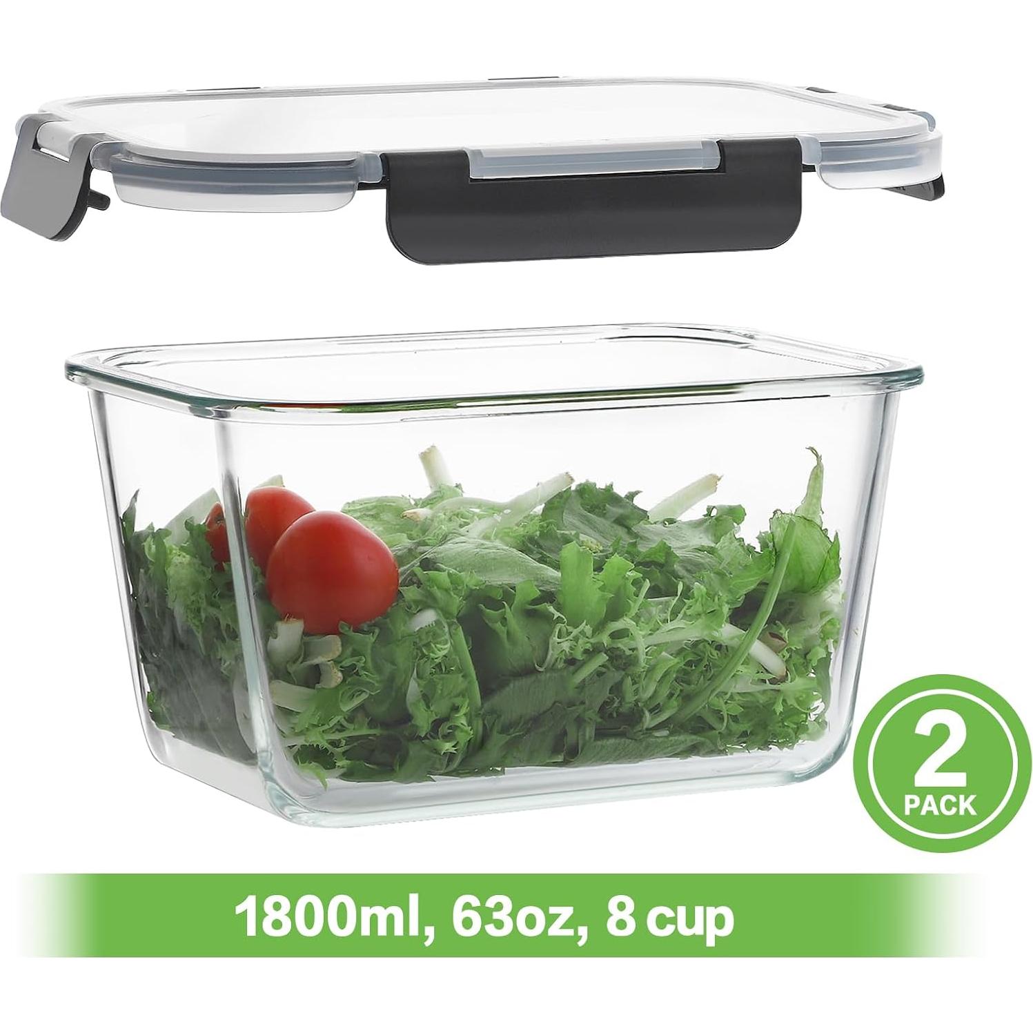 HOMBERKING 2 Piezas Contenedores de Vidrio 1800ml A Prueba de Fugas