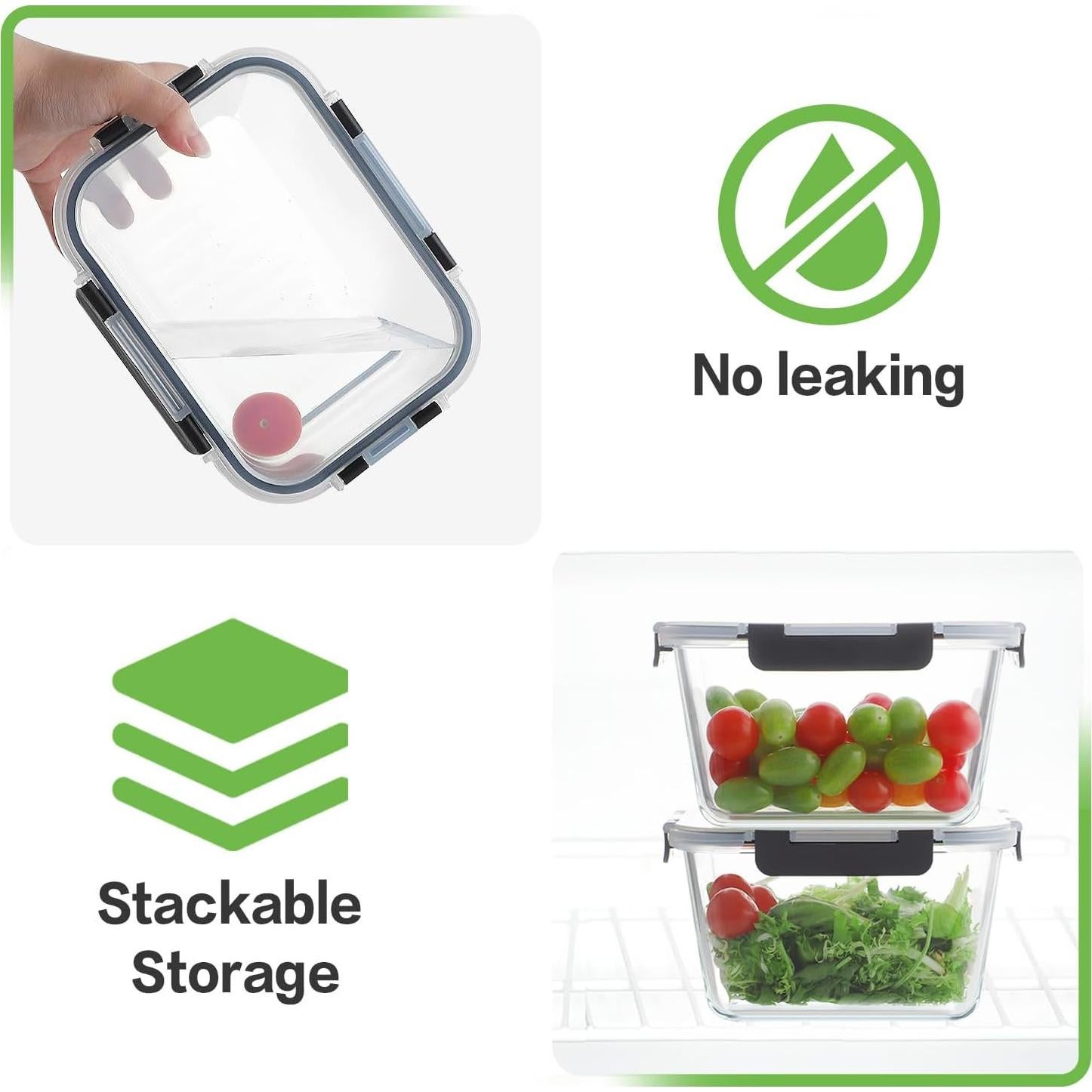 HOMBERKING 2 Piezas Contenedores de Vidrio 1800ml A Prueba de Fugas