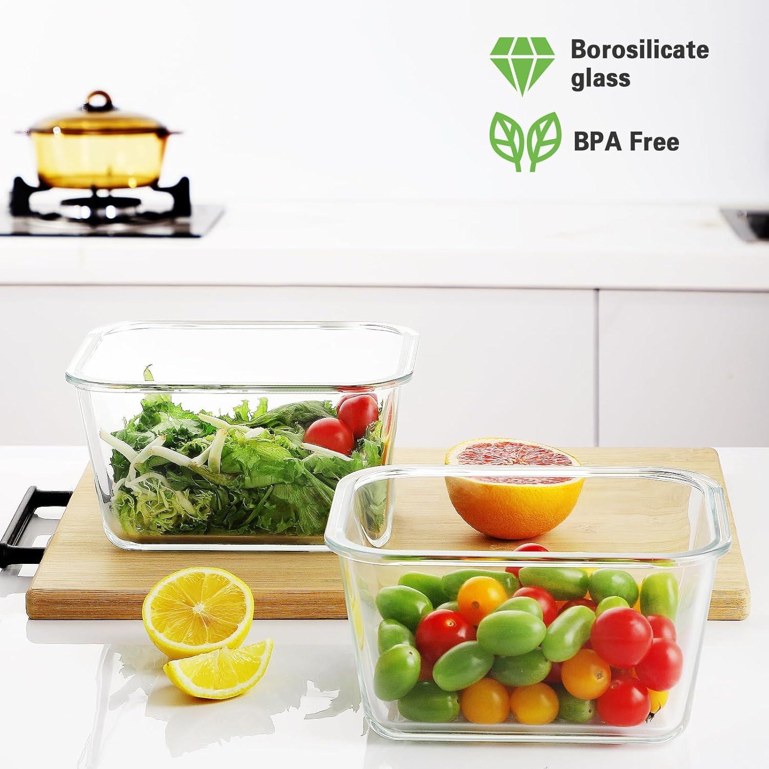 HOMBERKING 2 Piezas Contenedores de Vidrio 1800ml A Prueba de Fugas