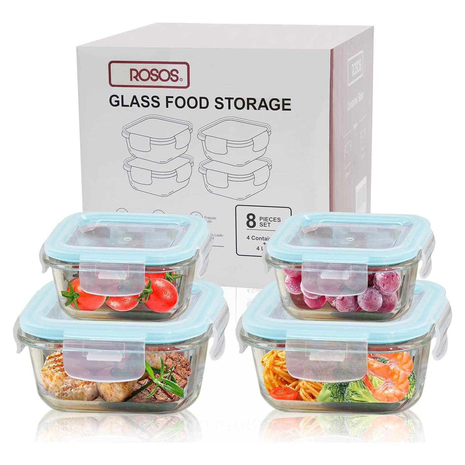 Contenedores de Almacenamiento de Comida de Vidrio ROSOS 4 Piezas