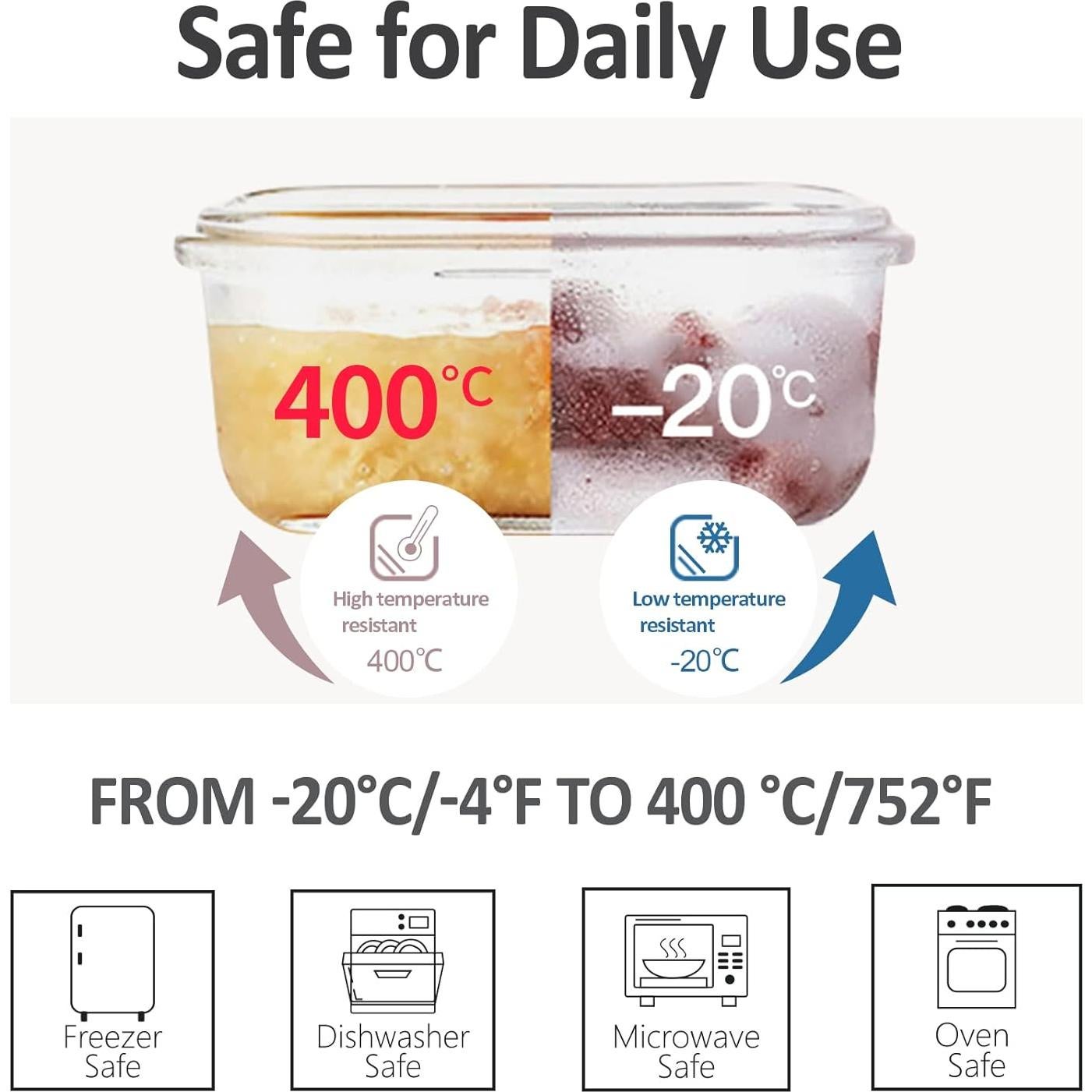 Contenedores de Almacenamiento de Comida de Vidrio ROSOS 4 Piezas