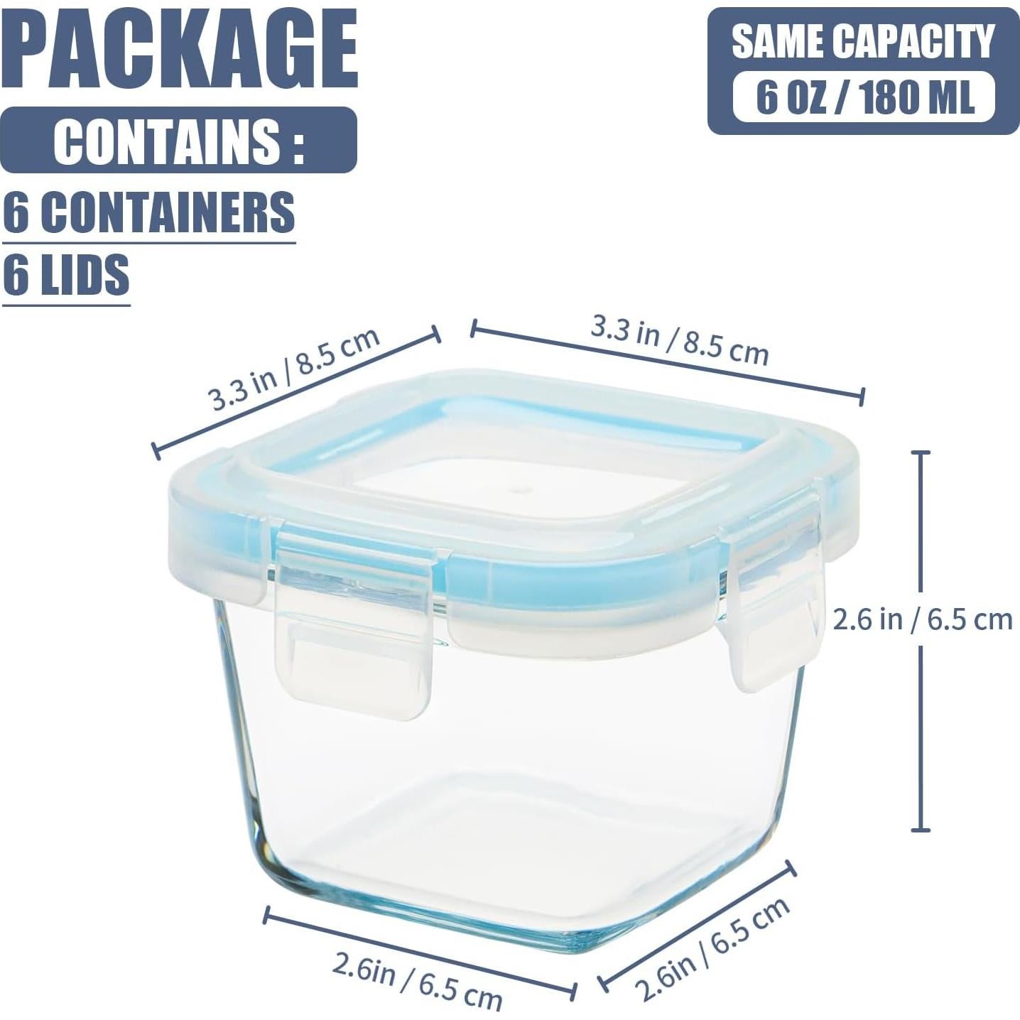 Contenedores de Vidrio SOACOAKO 6 Piezas 177ml Herméticos