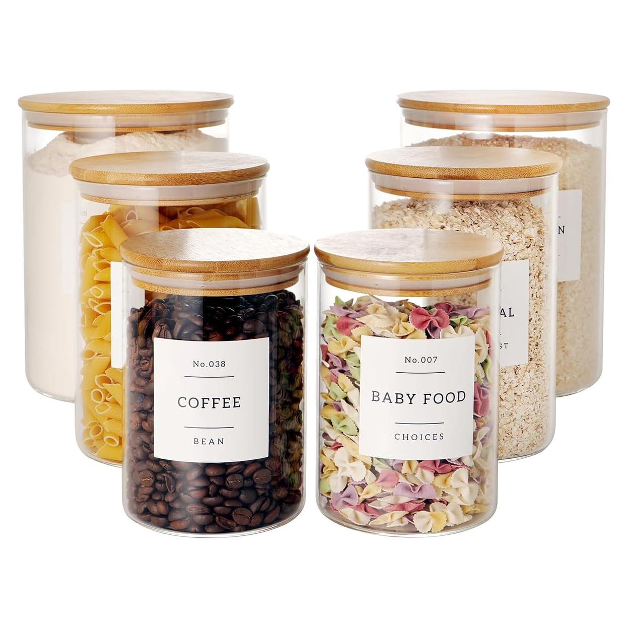 Juego de 6 tarros de vidrio CZZGSM con tapas de bambú y 132 etiquetas