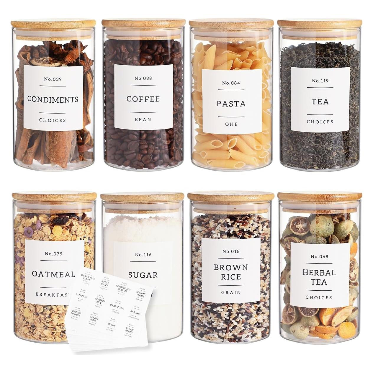 Set de 8 Tarros de Vidrio CZZGSM 592ml con Tapa de Bambú y Etiquetas