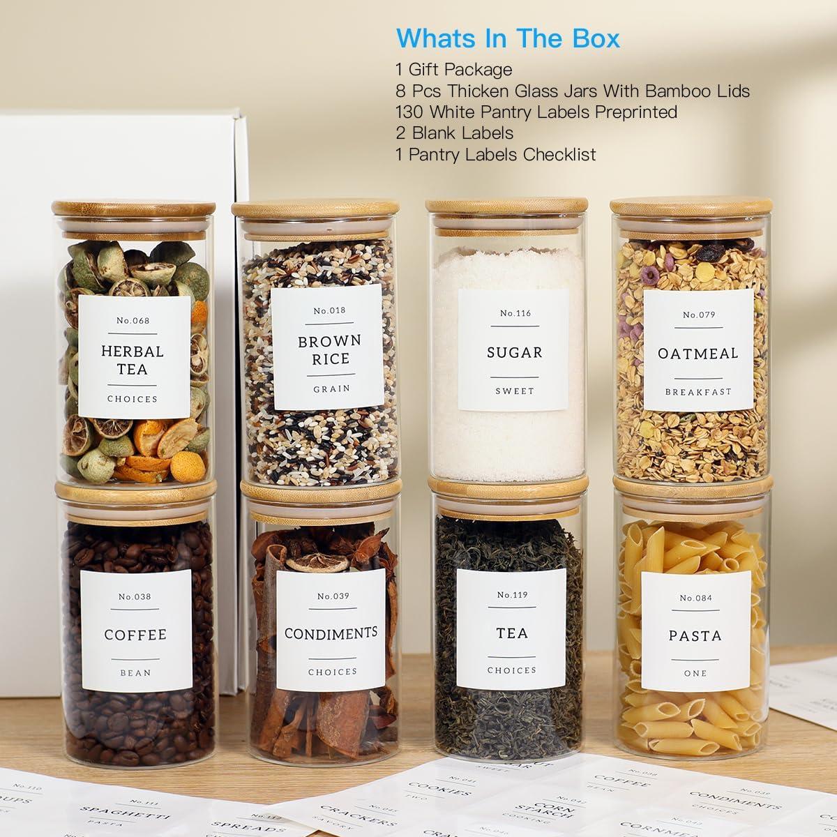 Set de 8 Tarros de Vidrio CZZGSM 592ml con Tapa de Bambú y Etiquetas