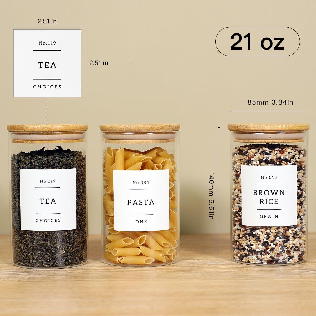 Set de 8 Tarros de Vidrio CZZGSM 592ml con Tapa de Bambú y Etiquetas