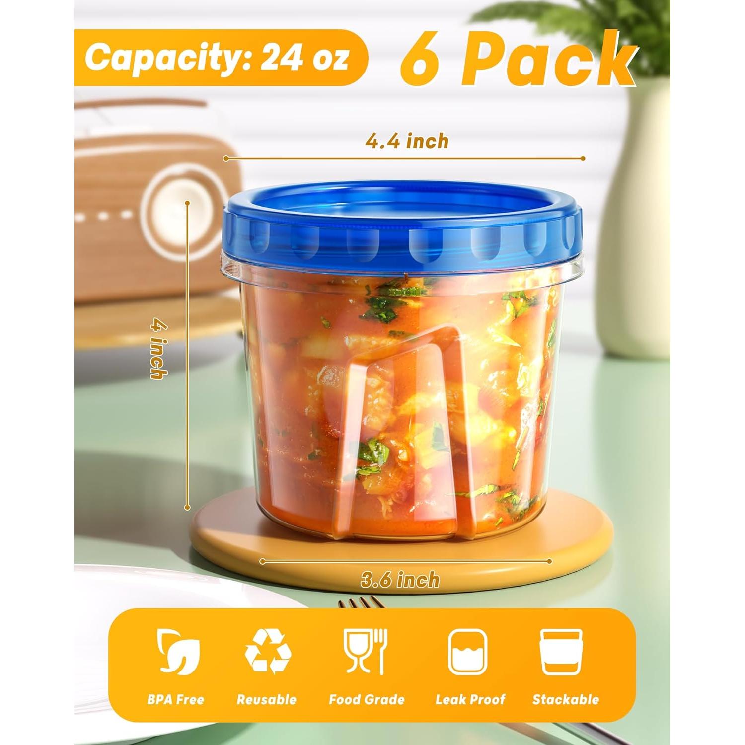 Paquete de 6 Contenedores de Almacenamiento BiuLeon 710 ml