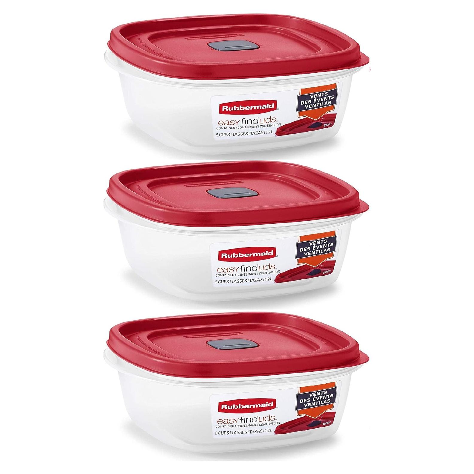 Contenedor de Almacenamiento Rubbermaid 5 Tazas Cuadrado - 3 Unidades
