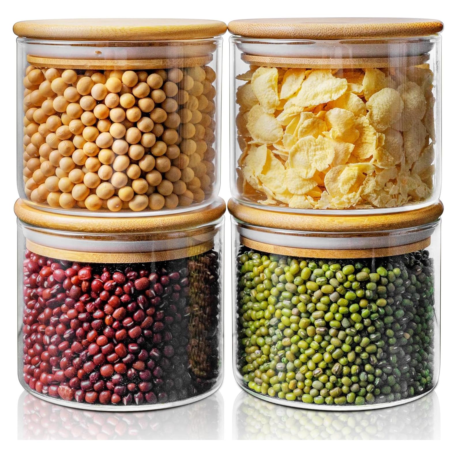 Tarros de Vidrio Herméticos HomArtist 17oz 4 Pack con Tapas de Bambú