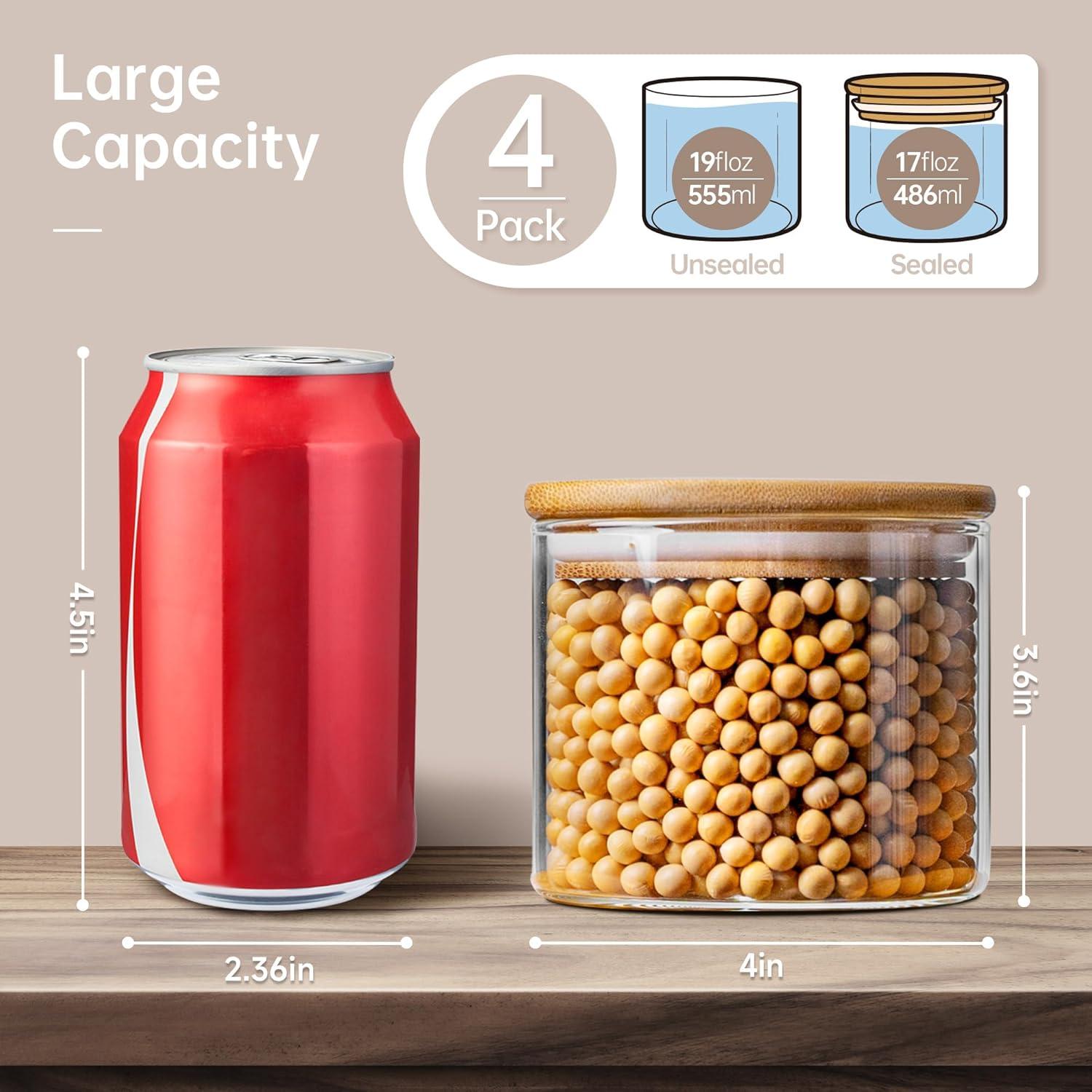 Tarros de Vidrio Herméticos HomArtist 17oz 4 Pack con Tapas de Bambú