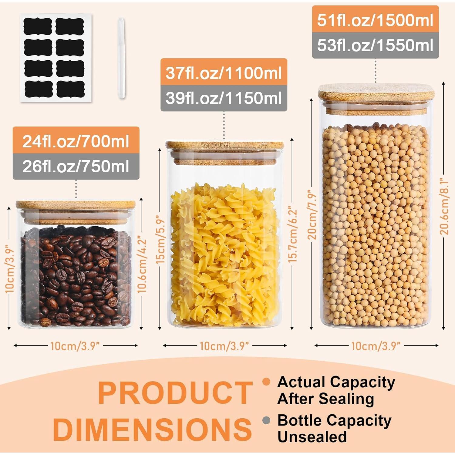 Tarros de Almacenamiento de Vidrio Dearwell 6 Piezas 24/37/50oz