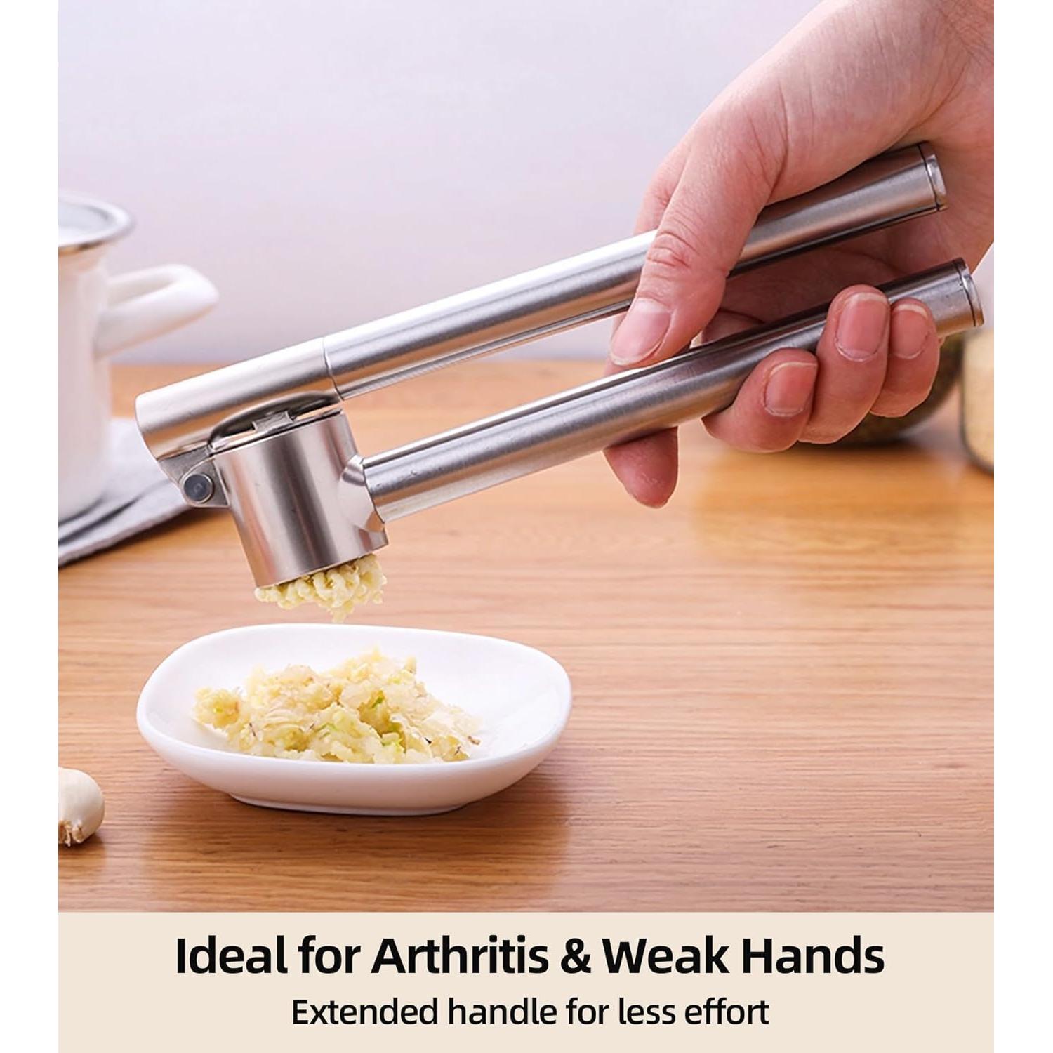 Prensa de Ajo Ugotit Acero Inoxidable Set 3 Piezas Mango Extendido