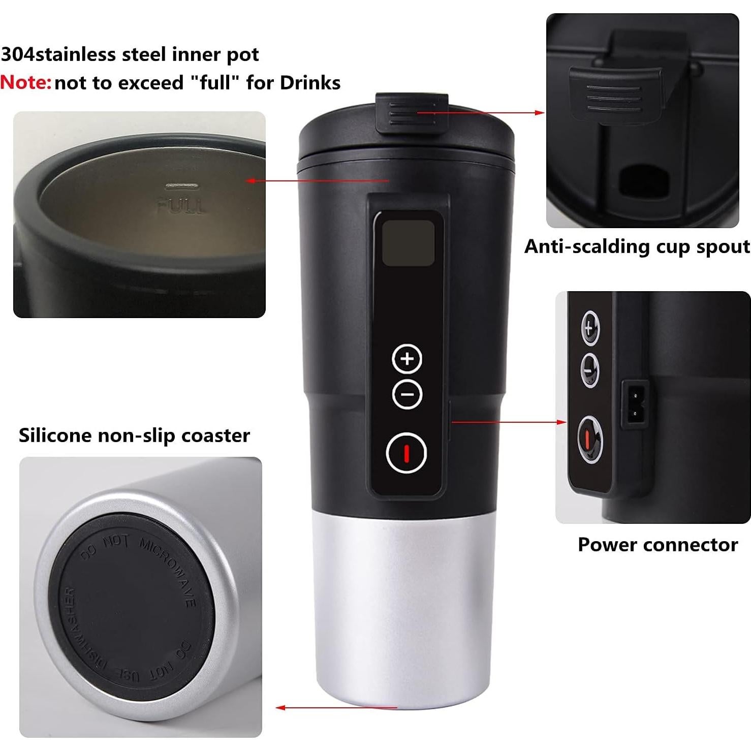 Taza Calentadora Eléctrica LEJIEYIN 12V 0.38L con Control Temperatura