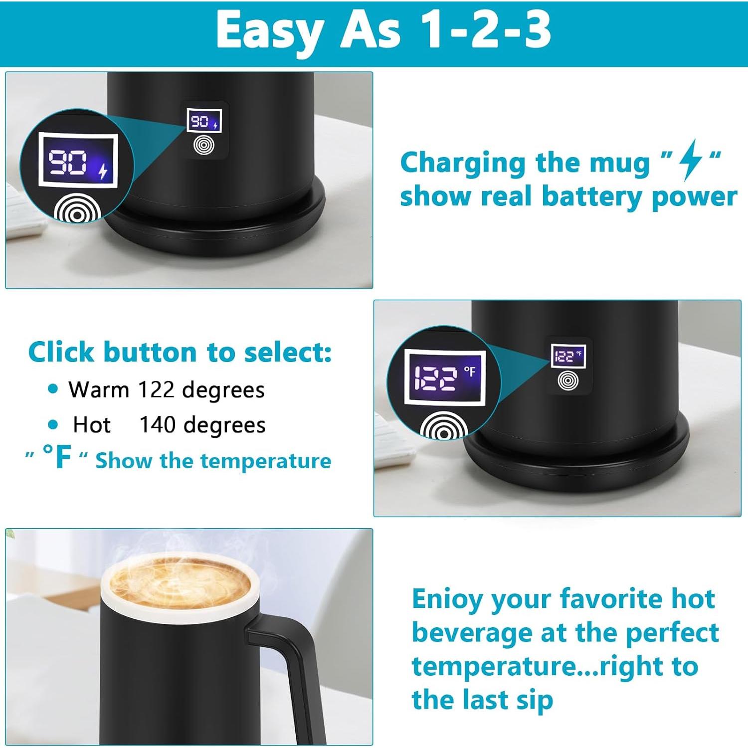 Taza inteligente autocalentable Rommeka 12oz con control de temperatura