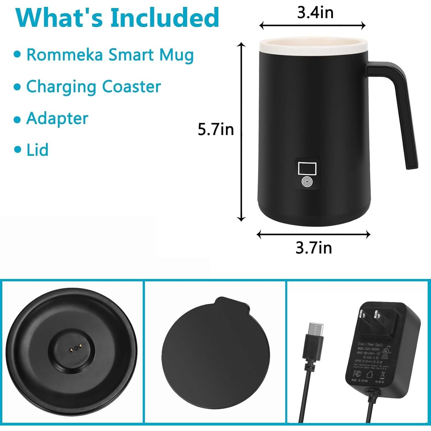 Taza inteligente autocalentable Rommeka 12oz con control de temperatura