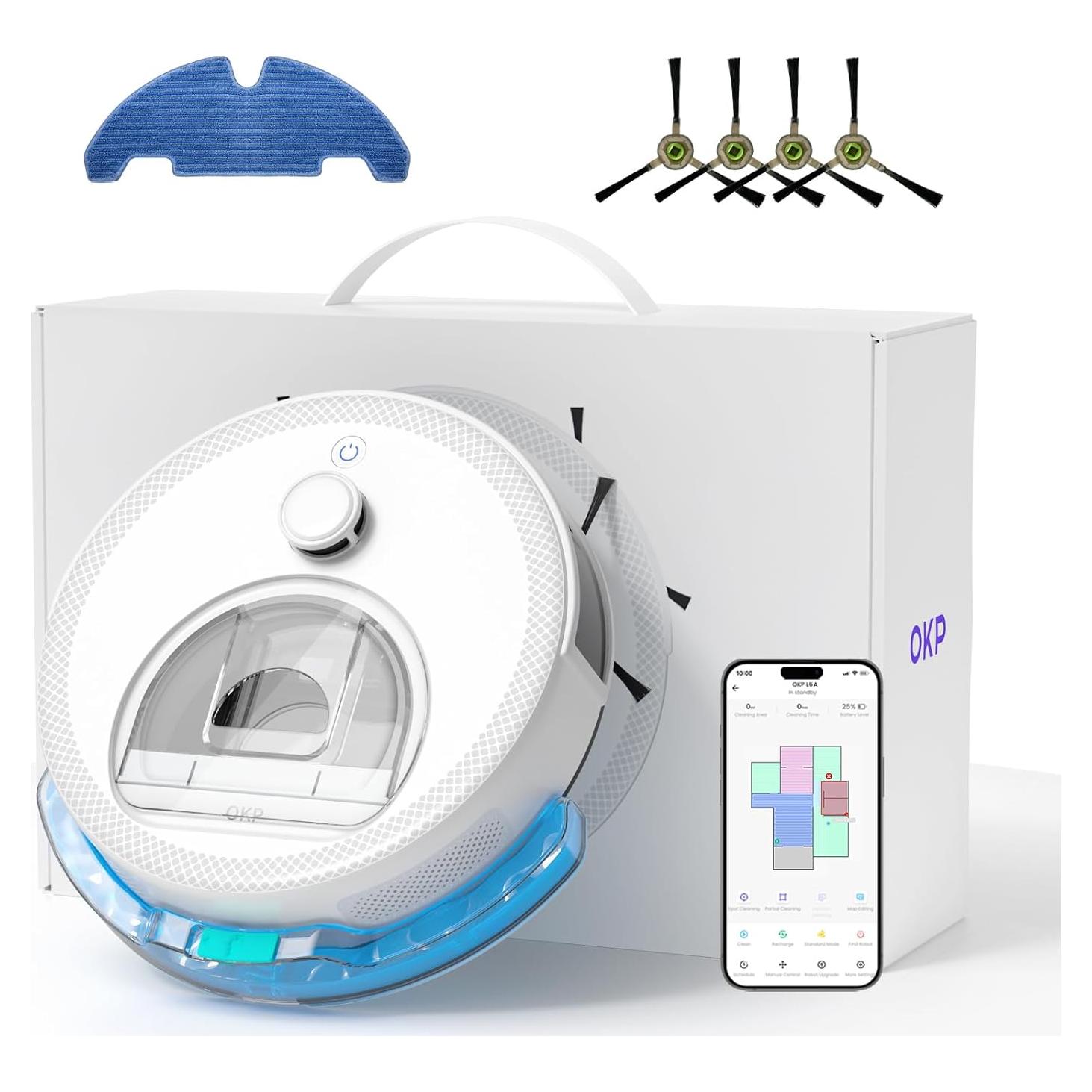 Aspiradora Robótica OKP L6 Aqua 2 en 1 con Mopa, 150 min