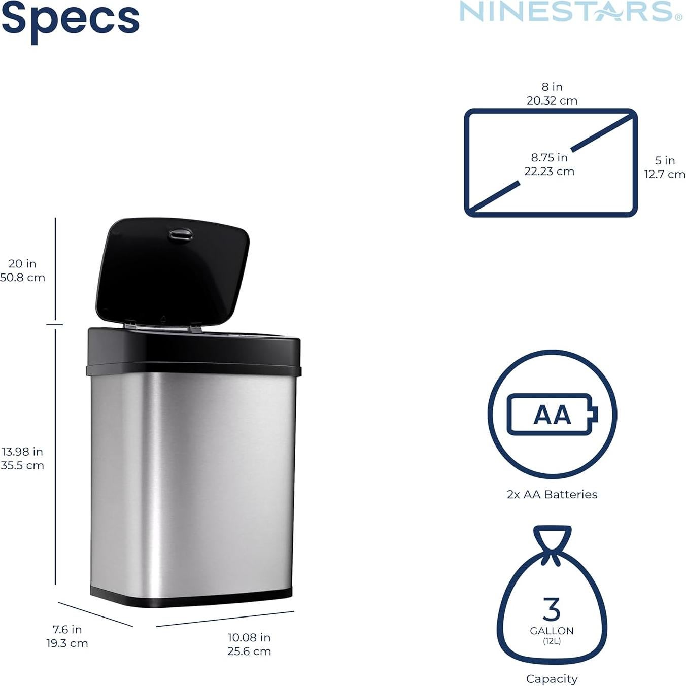 Basurero Automático Ninestars DZT-12-5 12L Inoxidable Negro