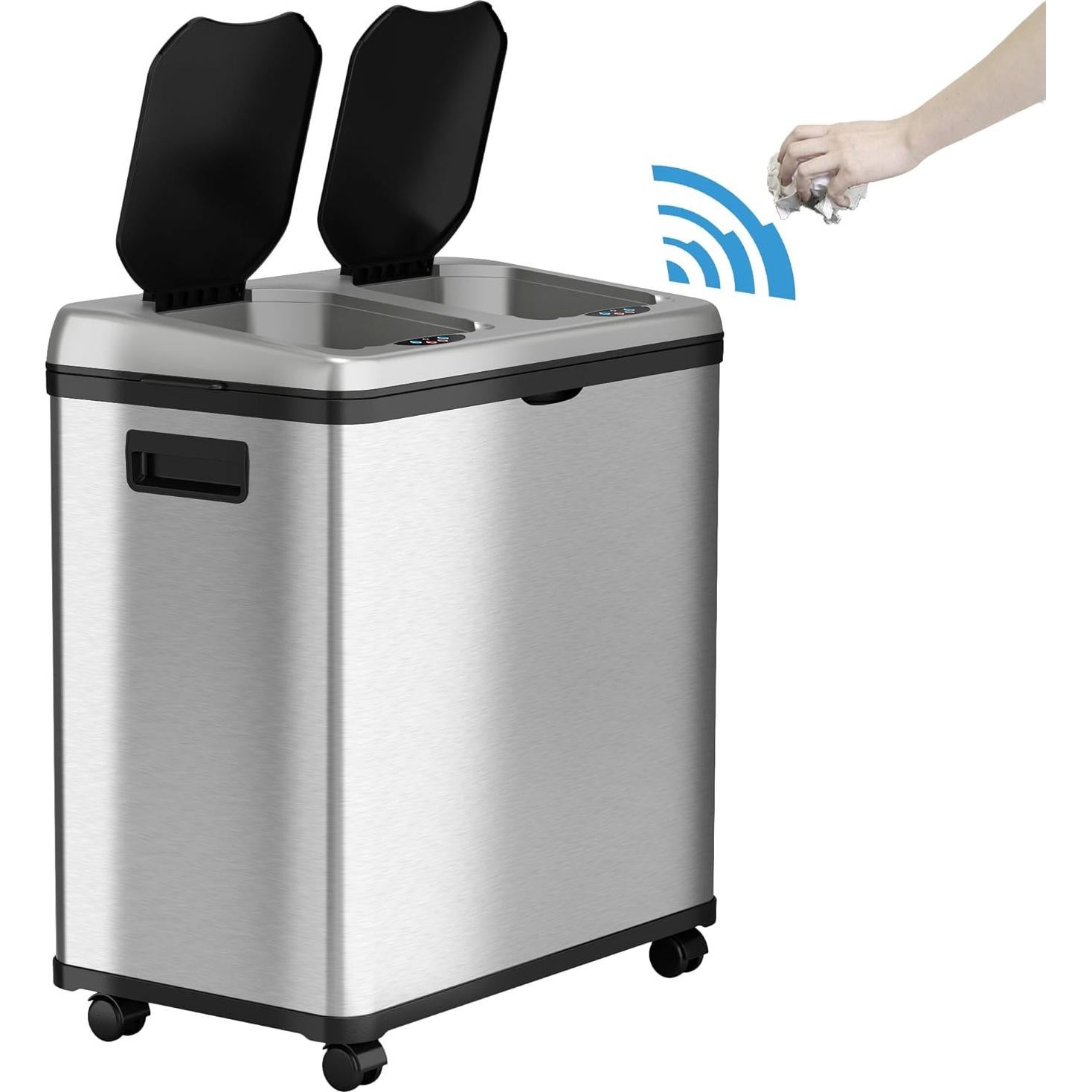 Basurero Sensor Sin Tacto iTouchless 60L Acero Inoxidable Doble Compartimento