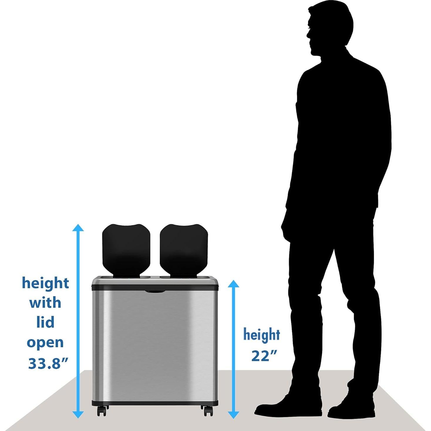 Basurero Sensor Sin Tacto iTouchless 60L Acero Inoxidable Doble Compartimento