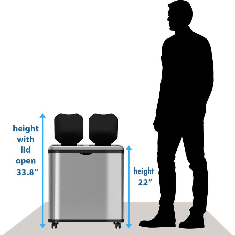 Basurero Sensor Sin Tacto iTouchless 60L Acero Inoxidable Doble Compartimento
