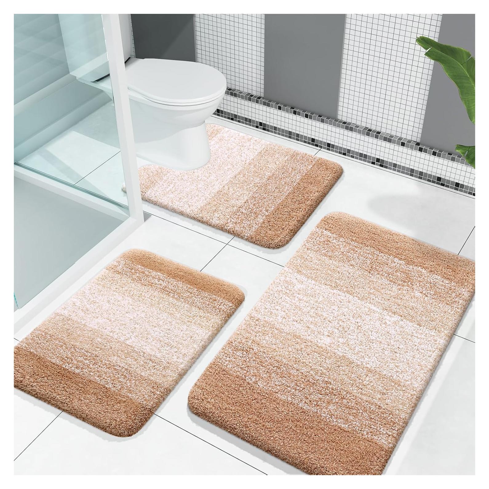 Conjunto de Alfombrillas de Baño OLANLY 3 Piezas Microfibra Beige