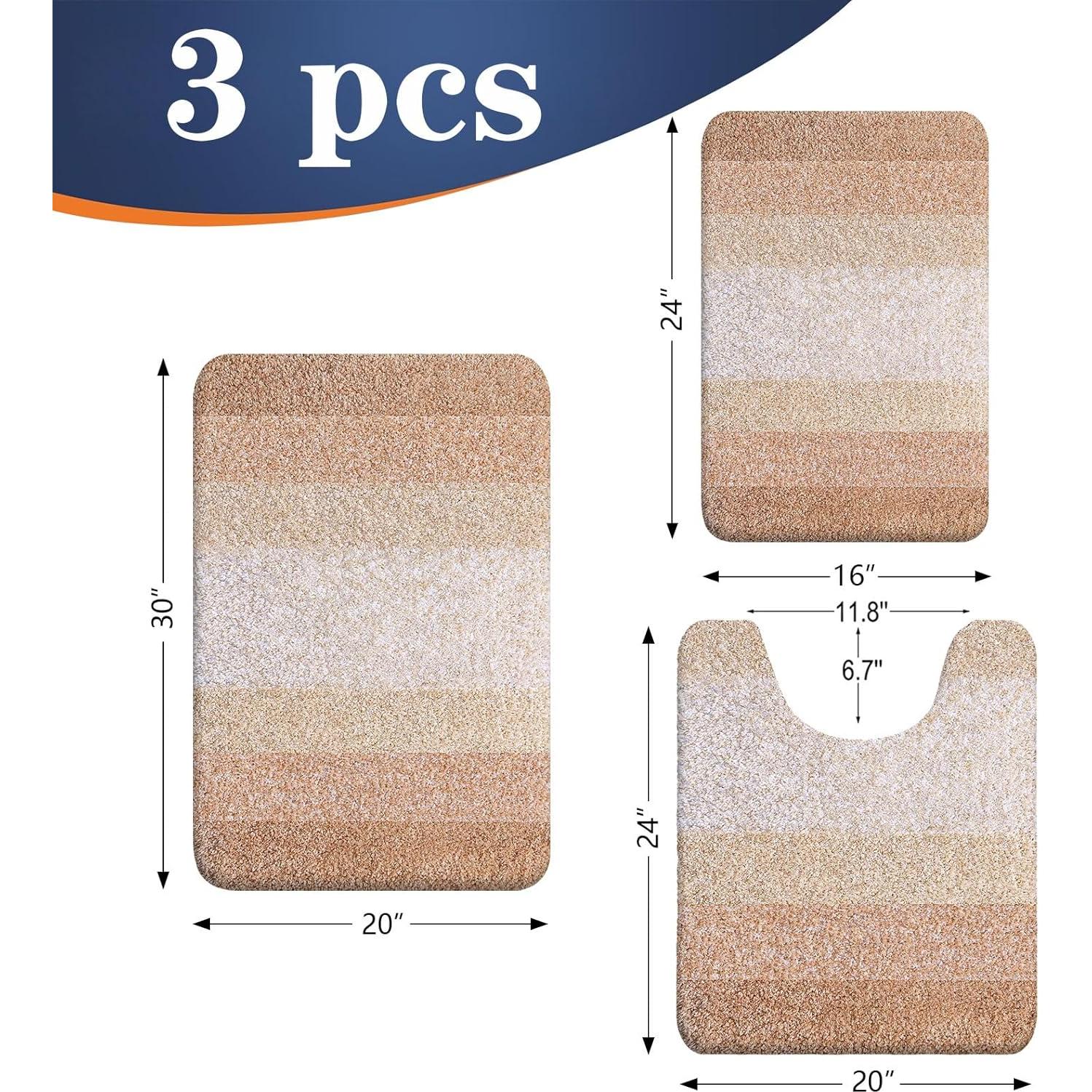 Conjunto de Alfombrillas de Baño OLANLY 3 Piezas Microfibra Beige