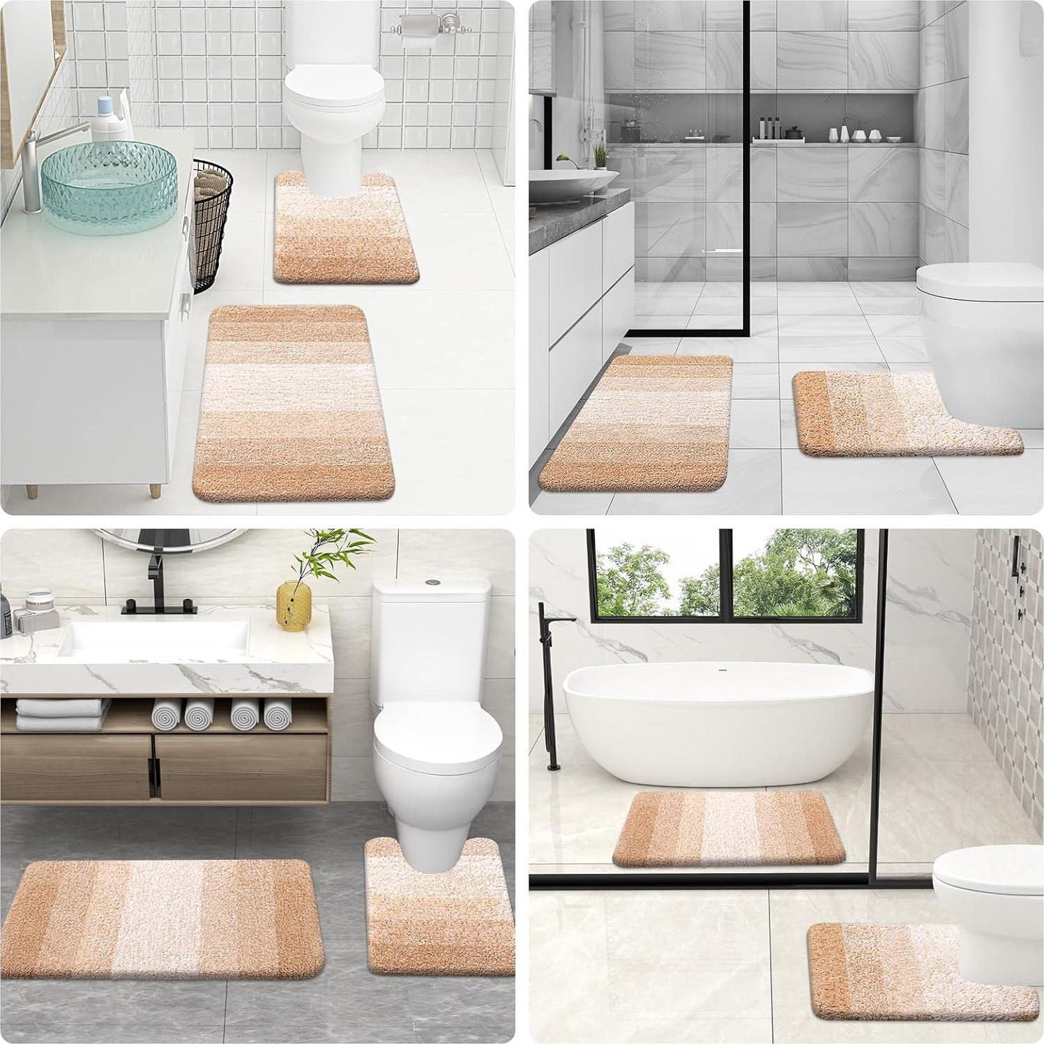 Conjunto de Alfombrillas de Baño OLANLY 3 Piezas Microfibra Beige