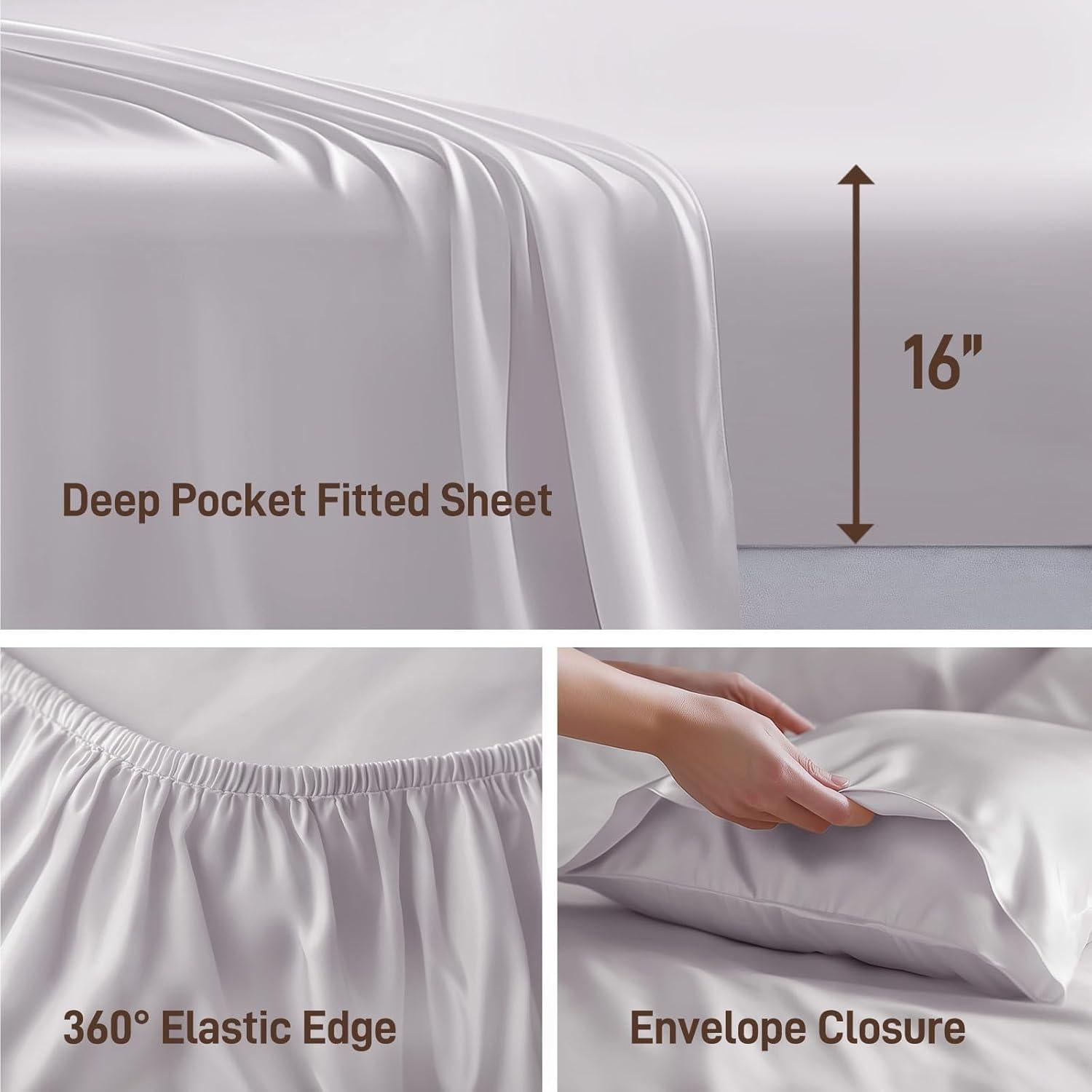 Juego de Sábanas Queen Lyralith 4 Piezas Viscosa Bambú Gris