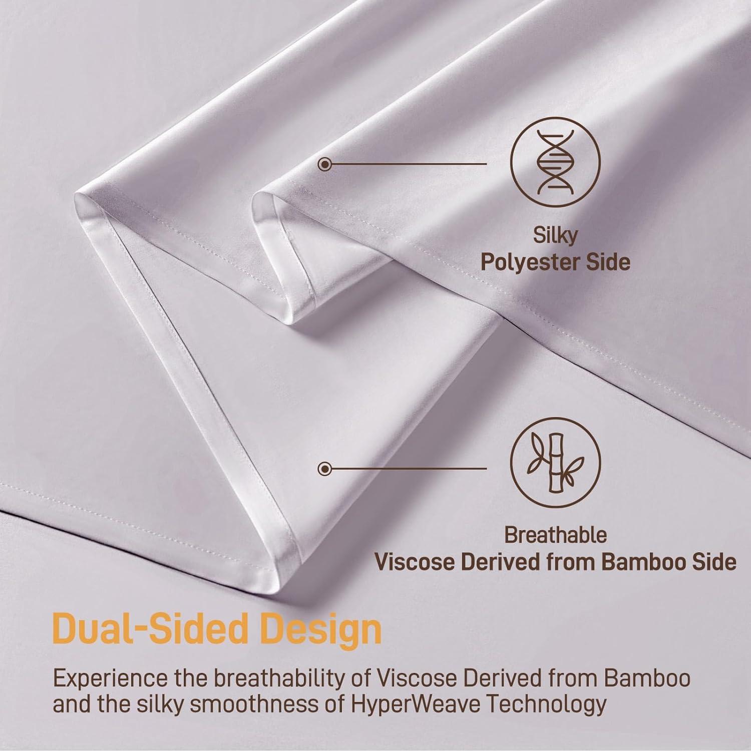 Juego de Sábanas Queen Lyralith 4 Piezas Viscosa Bambú Gris