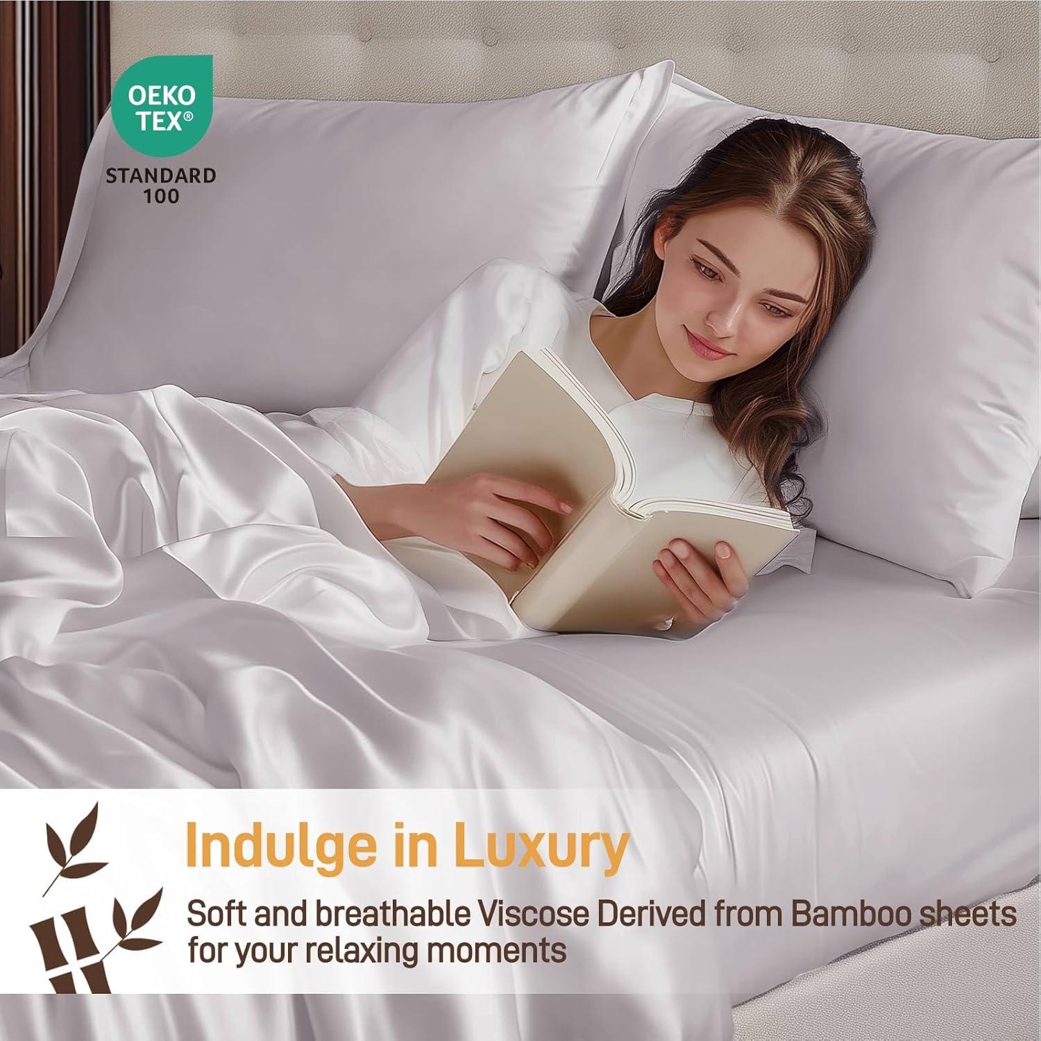 Juego de Sábanas Queen Lyralith 4 Piezas Viscosa Bambú Gris