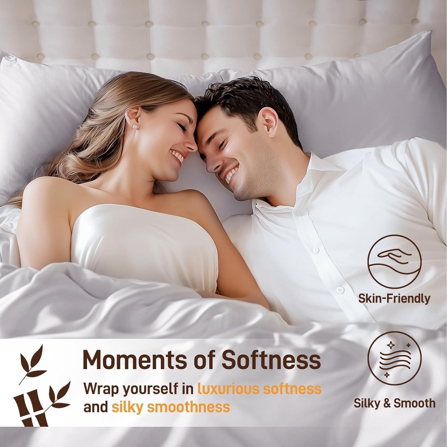 Juego de Sábanas Queen Lyralith 4 Piezas Viscosa Bambú Gris