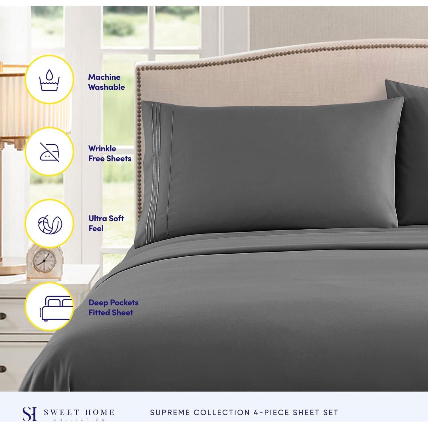 Juego de Sábanas Queen Sweet Home Collection 1800 Hilos Gris