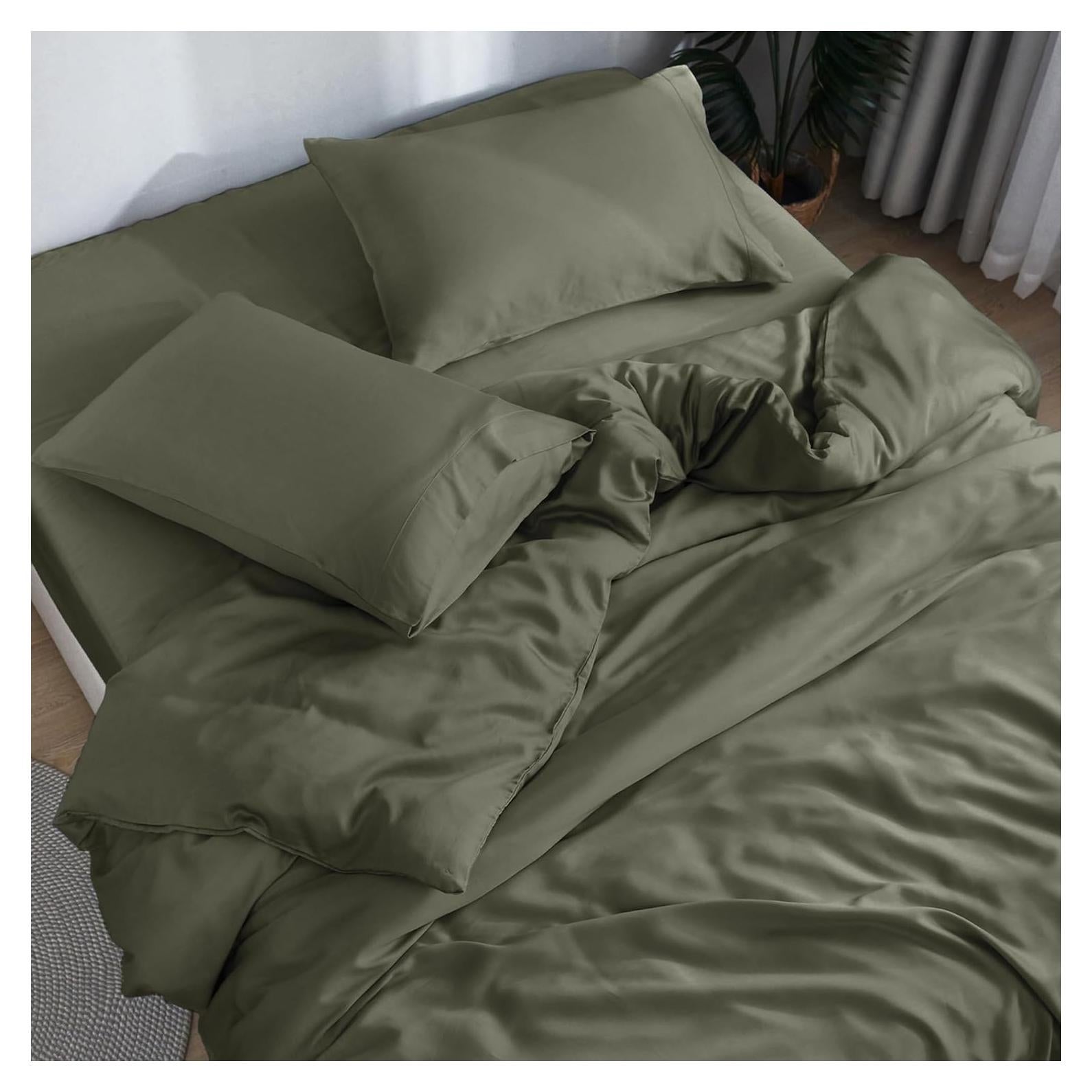 Juego de Sábanas DOZ SIJO Reina 3 Piezas Viscosa Orgánica Oliva