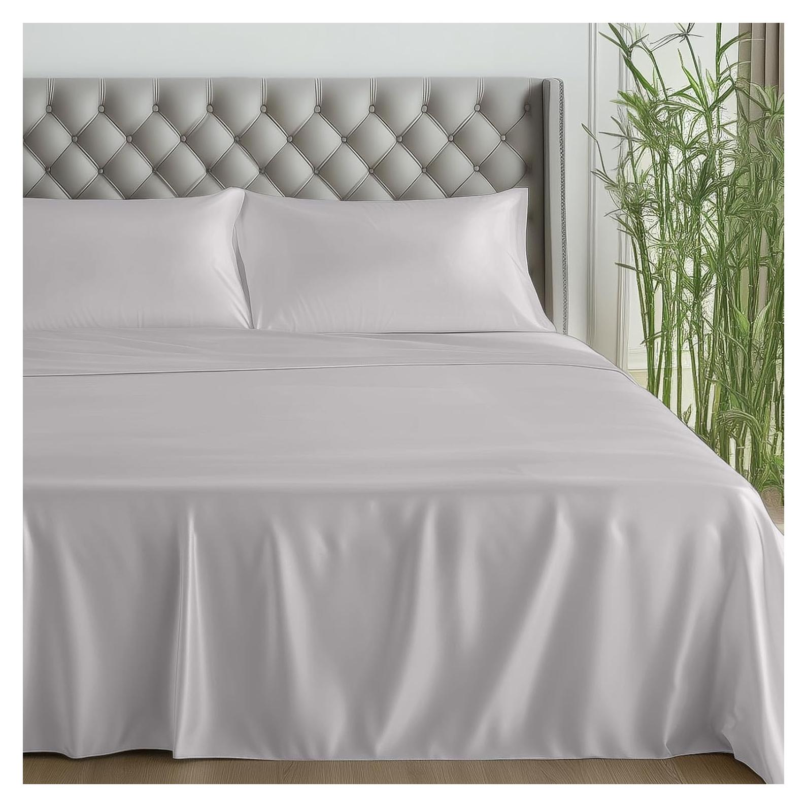 Juego de Sábanas Queen Caelorin 4 Piezas Viscosa Bambú Gris
