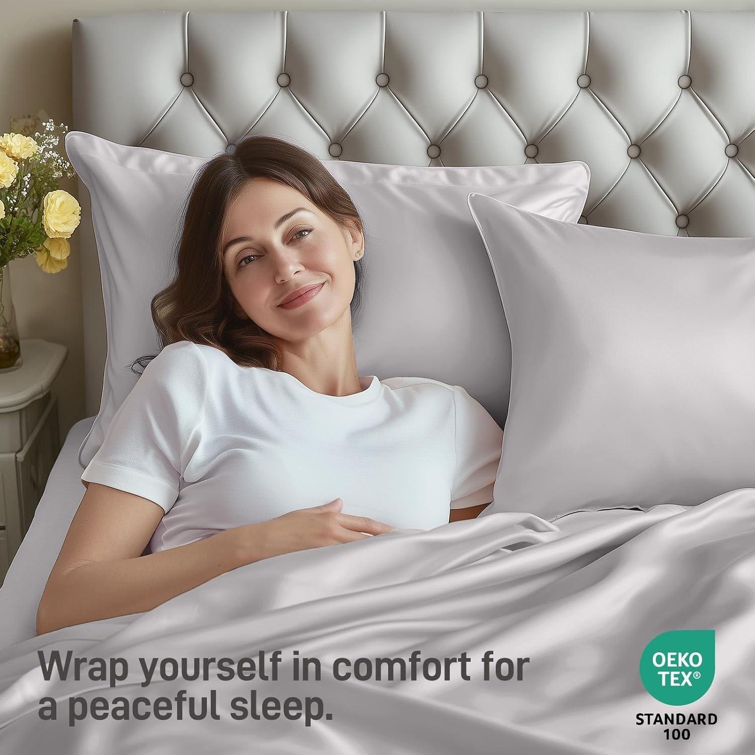 Juego de Sábanas Queen Caelorin 4 Piezas Viscosa Bambú Gris