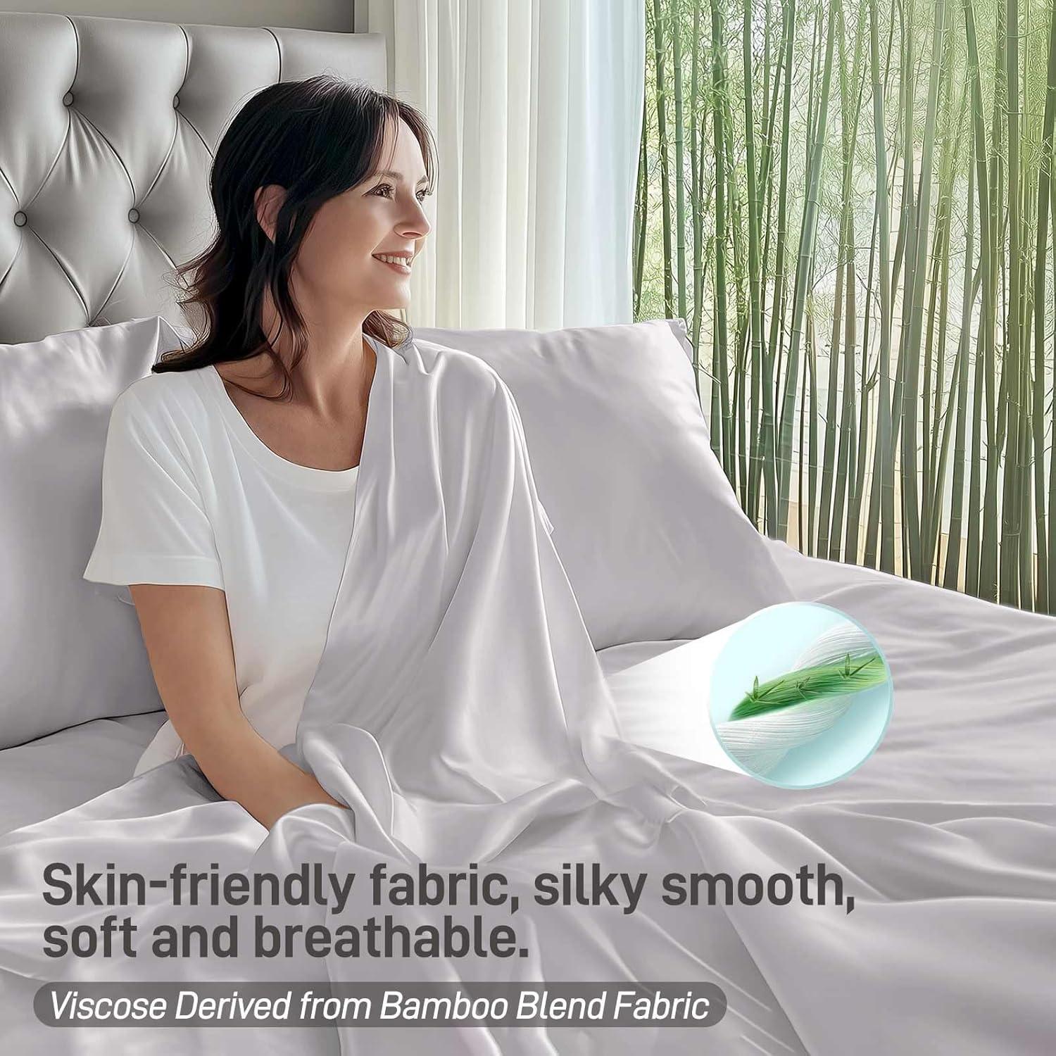 Juego de Sábanas Queen Caelorin 4 Piezas Viscosa Bambú Gris