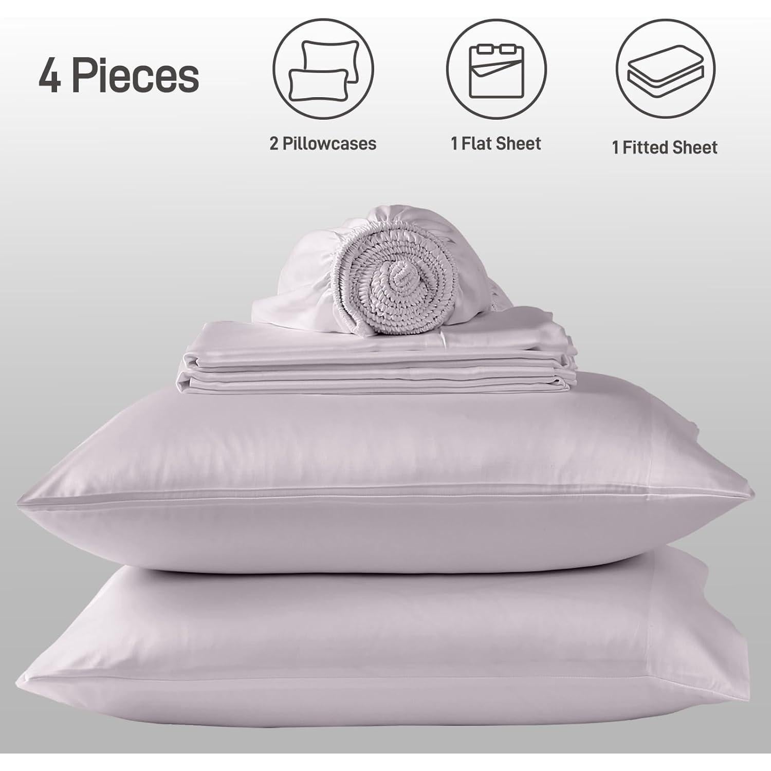 Juego de Sábanas Queen Caelorin 4 Piezas Viscosa Bambú Gris