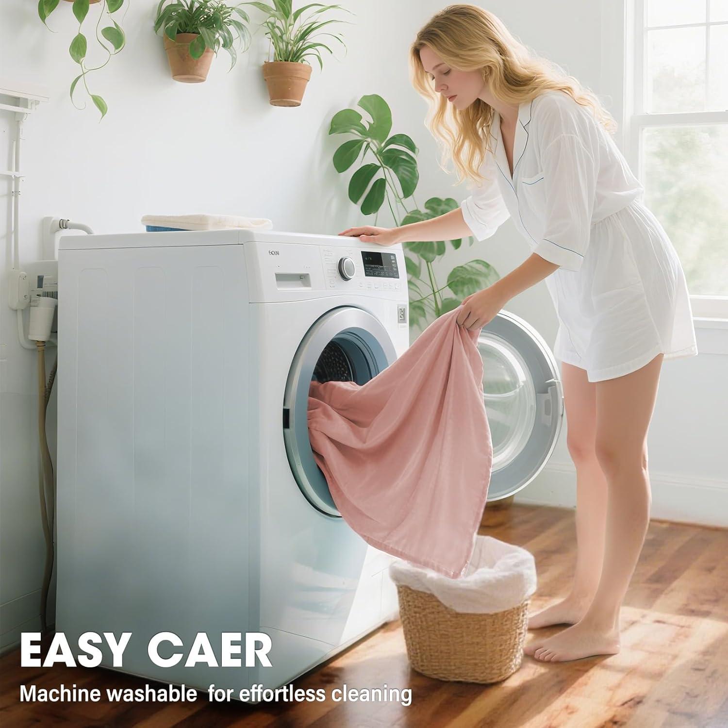 Juego de Sábanas Queen ClevaHome 100% Rayón Bambú Rosa 4 Piezas