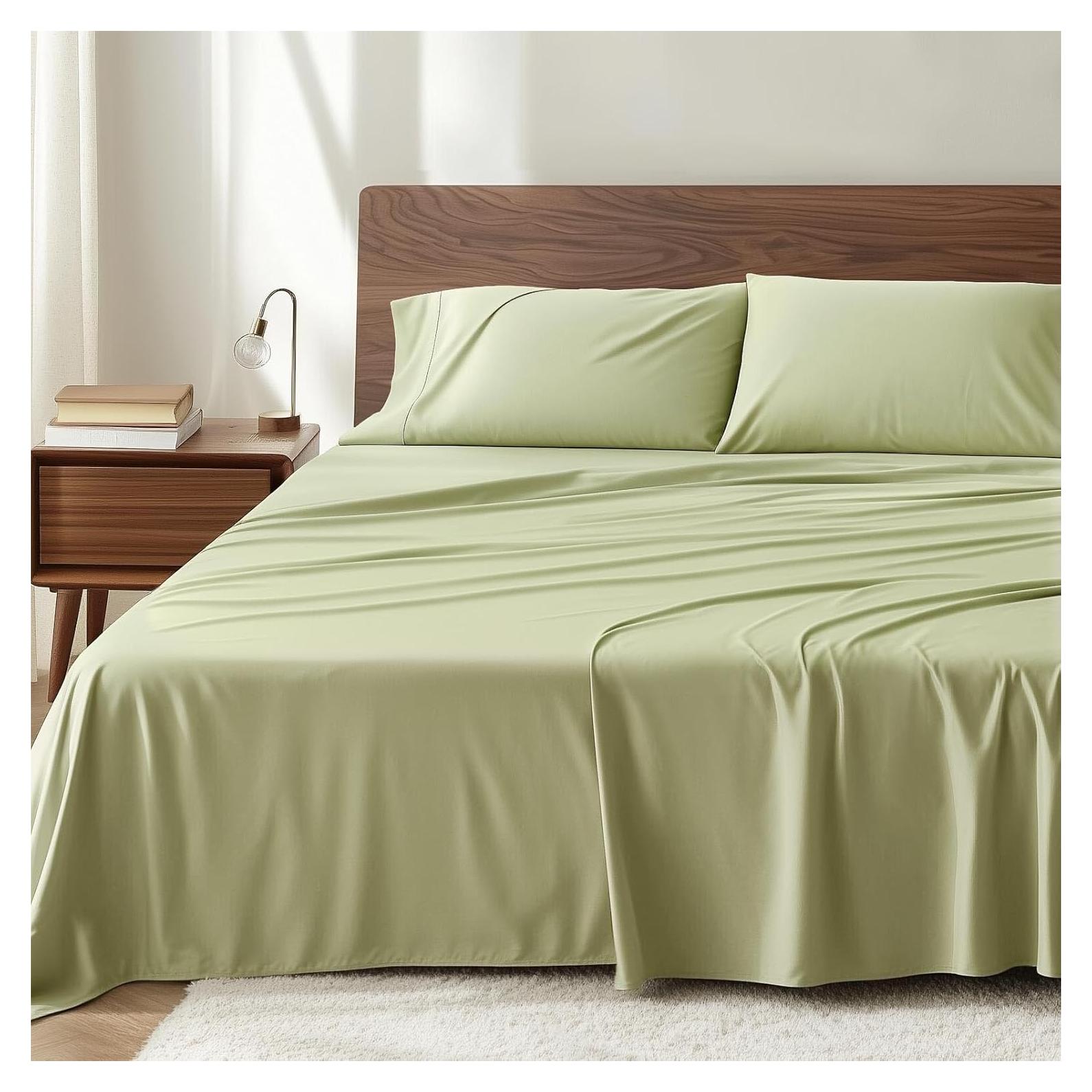 Juego de sábanas Lyralith Reina 4 piezas Viscosa Bambú Verde