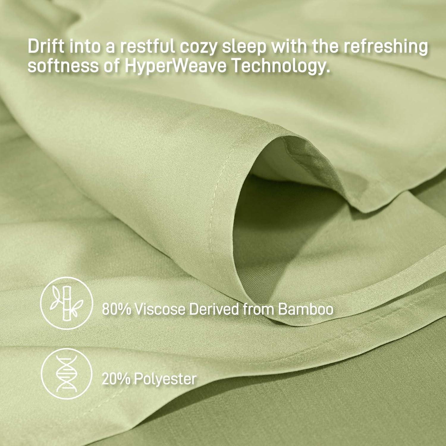 Juego de sábanas Lyralith Reina 4 piezas Viscosa Bambú Verde