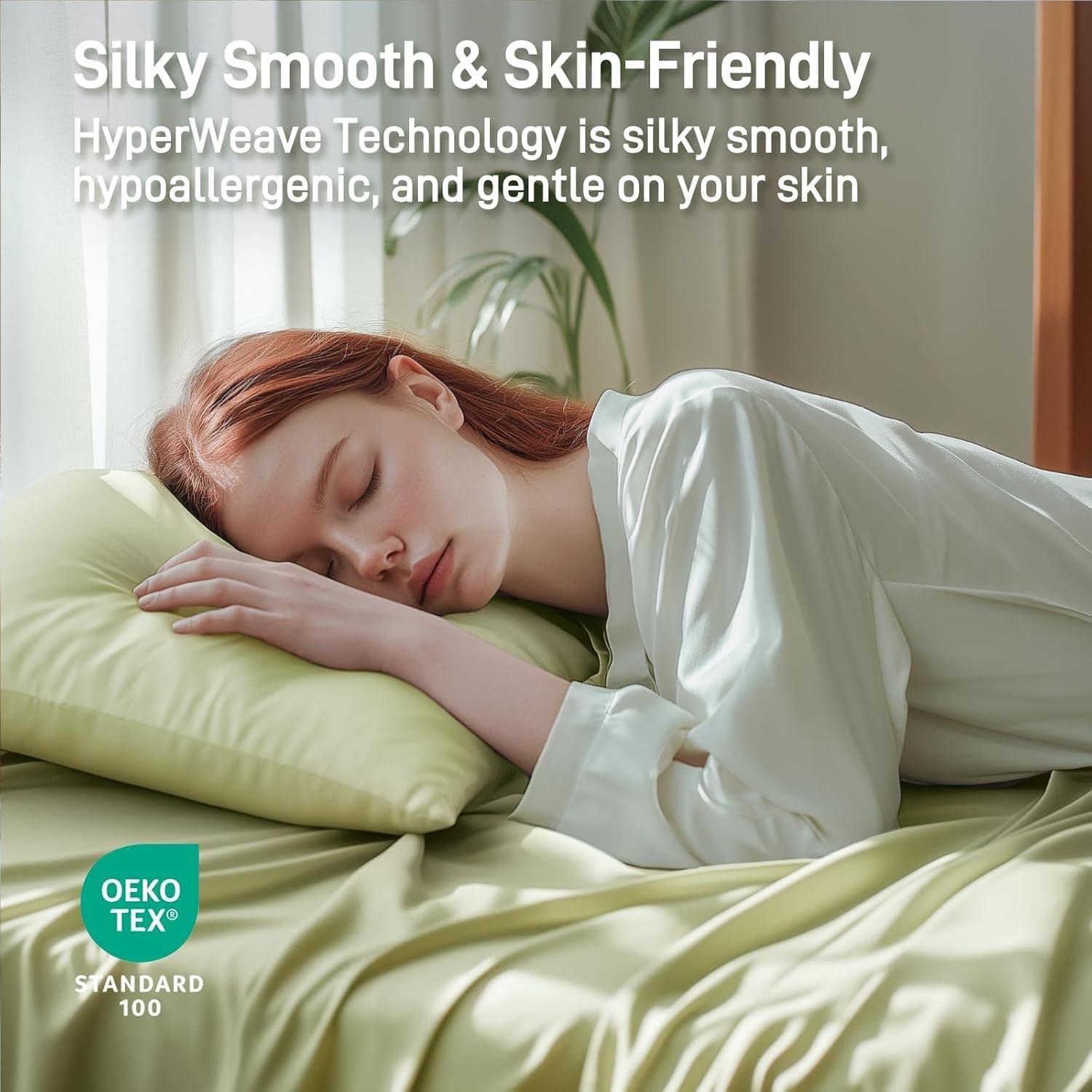 Juego de sábanas Lyralith Reina 4 piezas Viscosa Bambú Verde