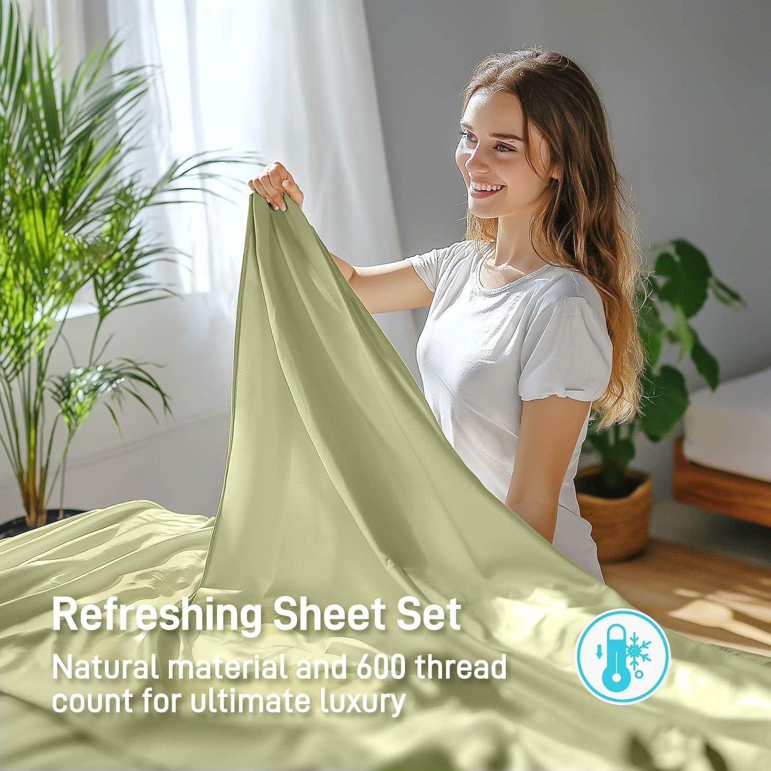 Juego de sábanas Lyralith Reina 4 piezas Viscosa Bambú Verde