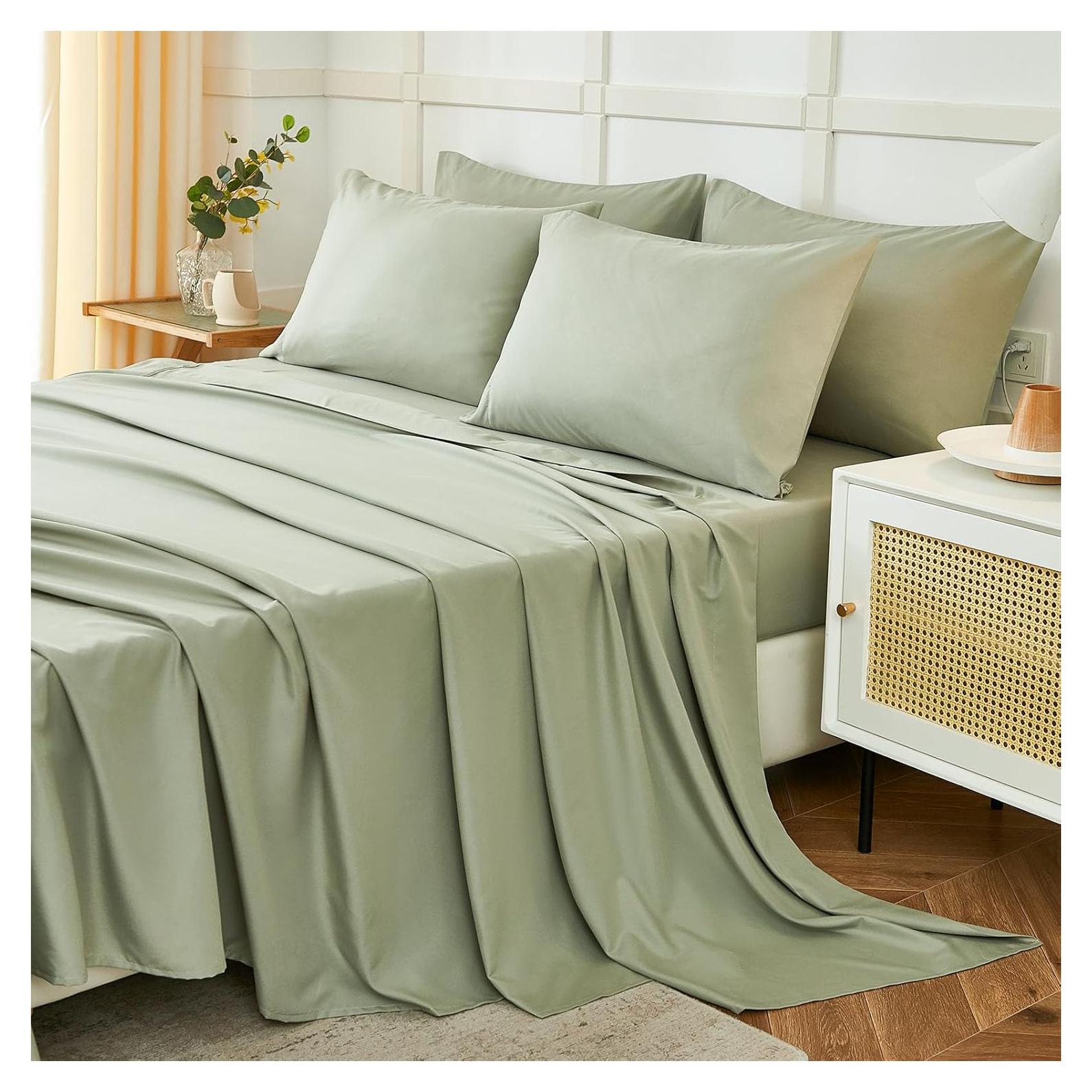 Juego de Sábanas Queen ILAVANDE 6 Piezas Microfibra Verde Salvia